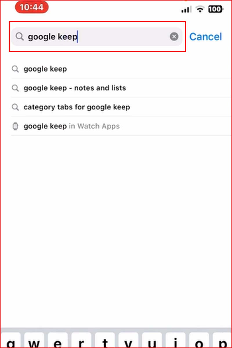 Bước 1: Tìm app Keep trong AppStore