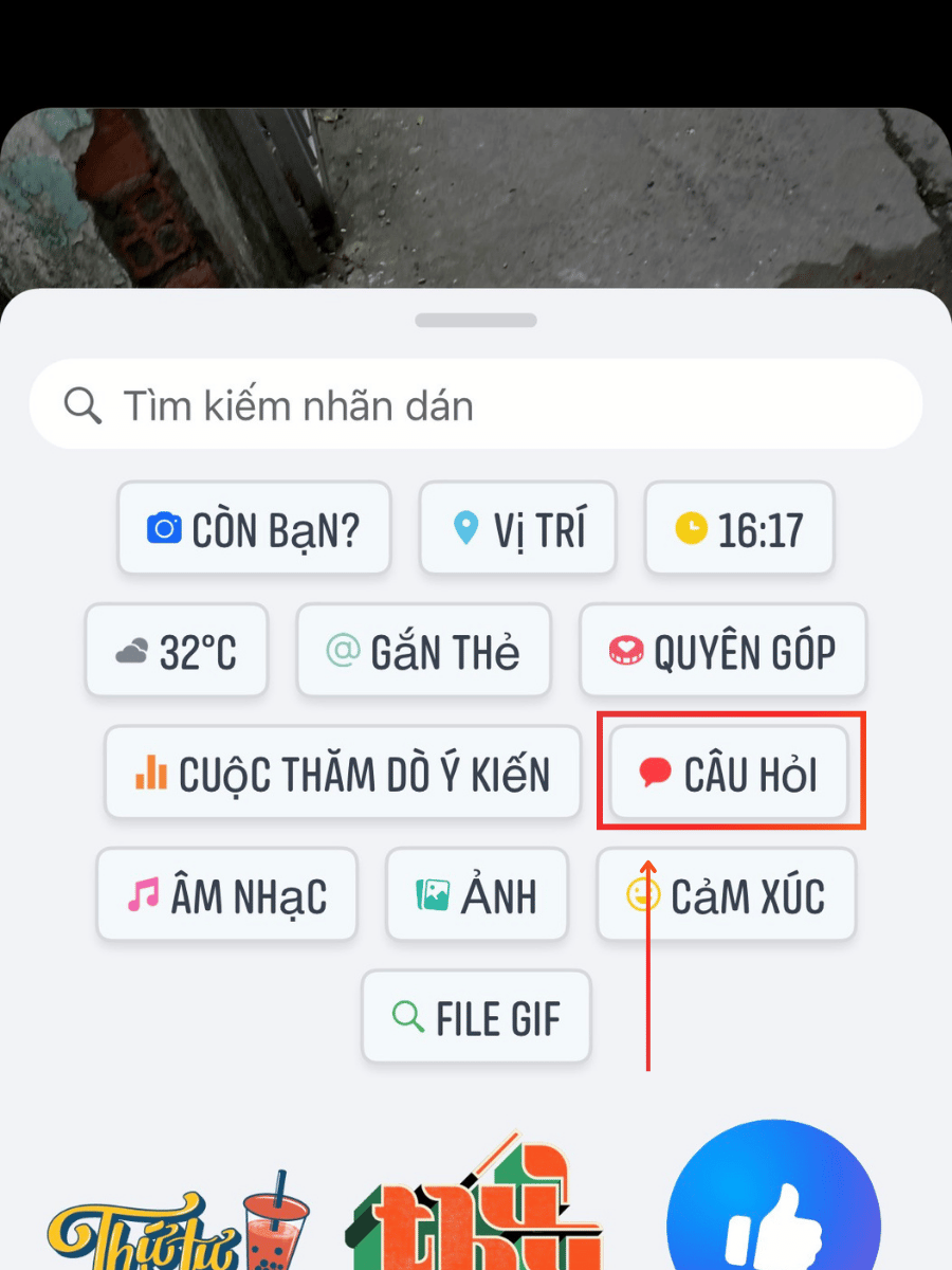 Nhấn vào "Câu hỏi" 